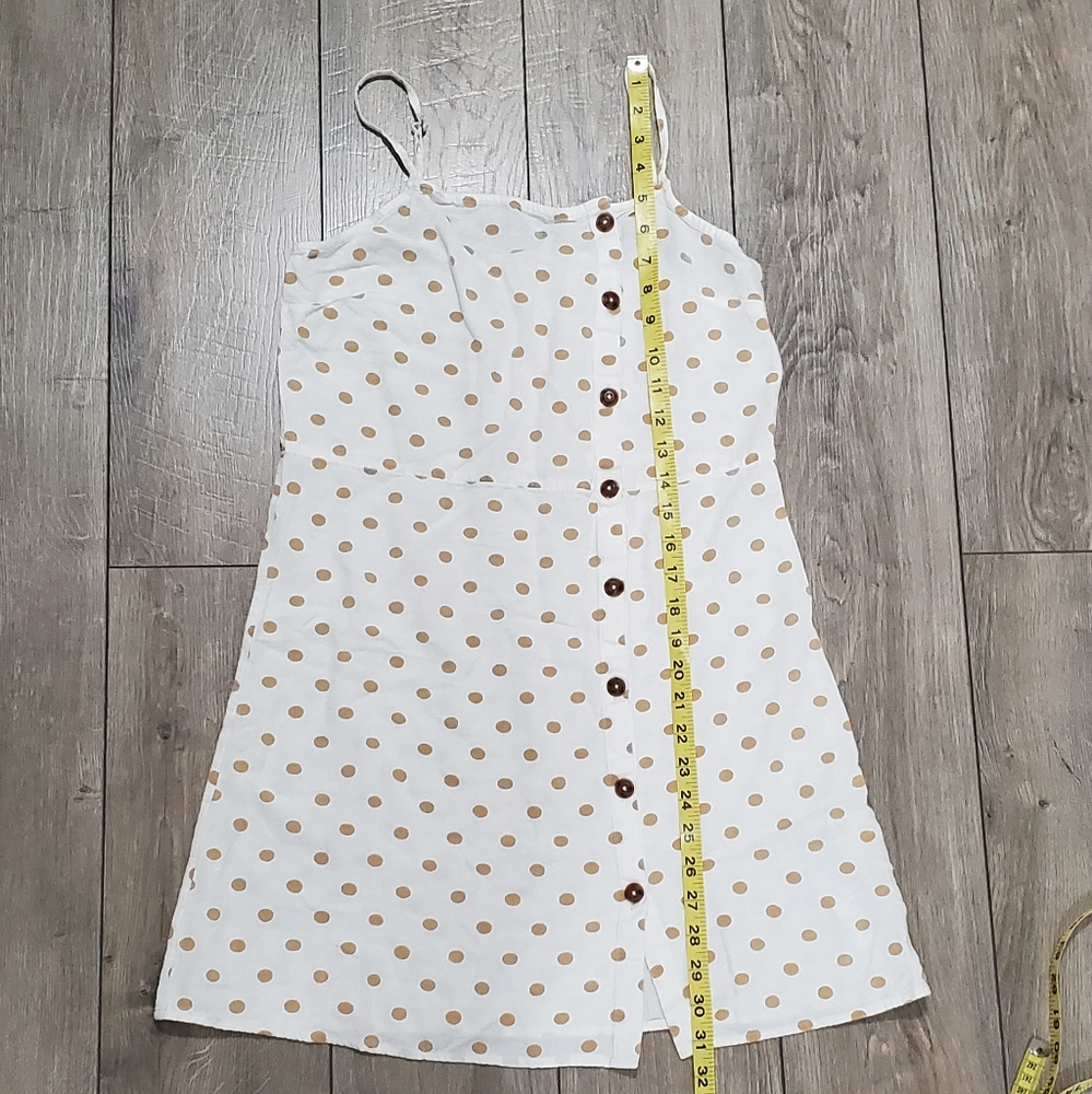 Billabong White & Yellow Polka Dot Button Fine Sleeveless Dress-Juniors - Picture 3 of 7
